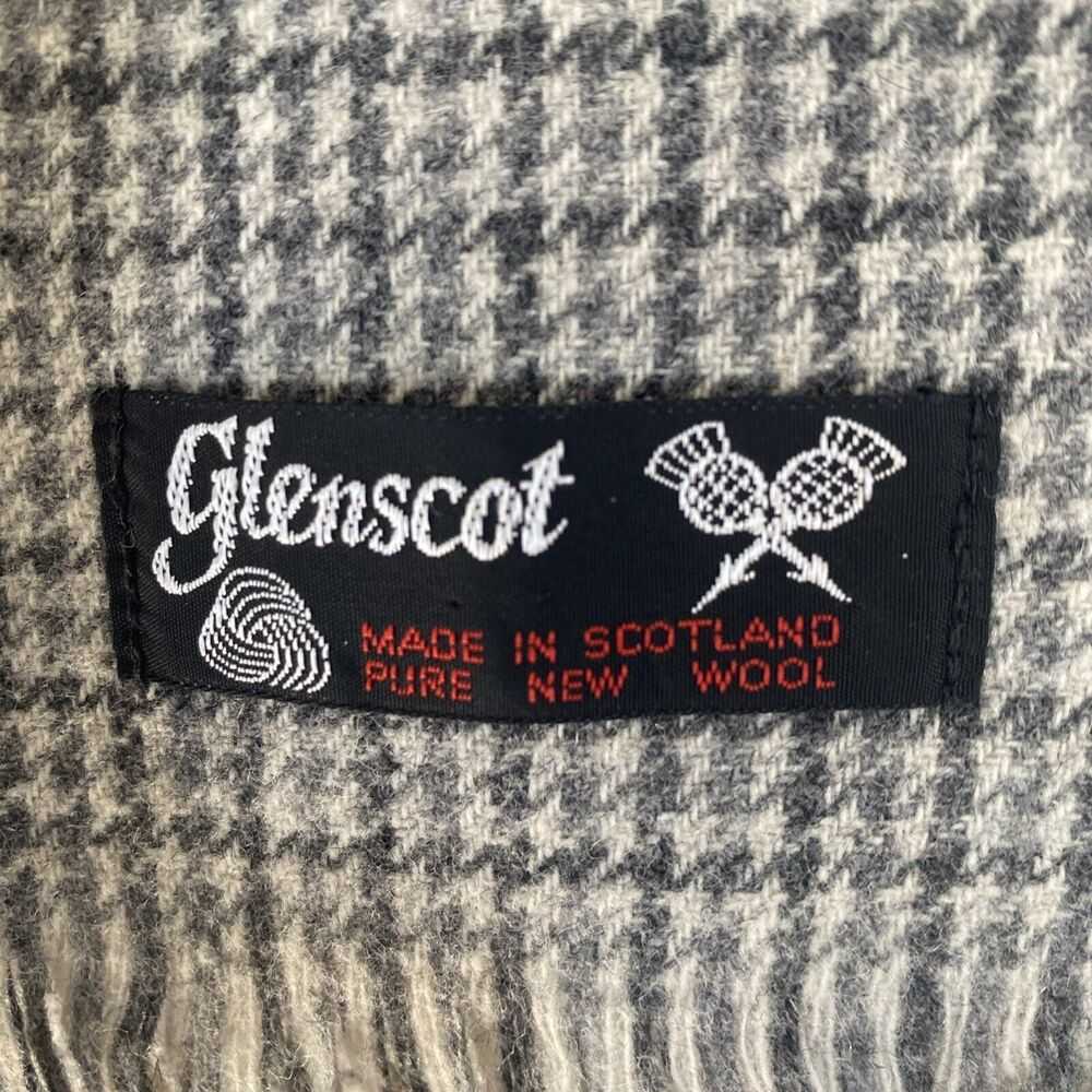 Vintage GLENSCOT Scarf Wool Tweed Neutral Houndstooth Check Neck Wrap Scotland - Picture 5 of 5